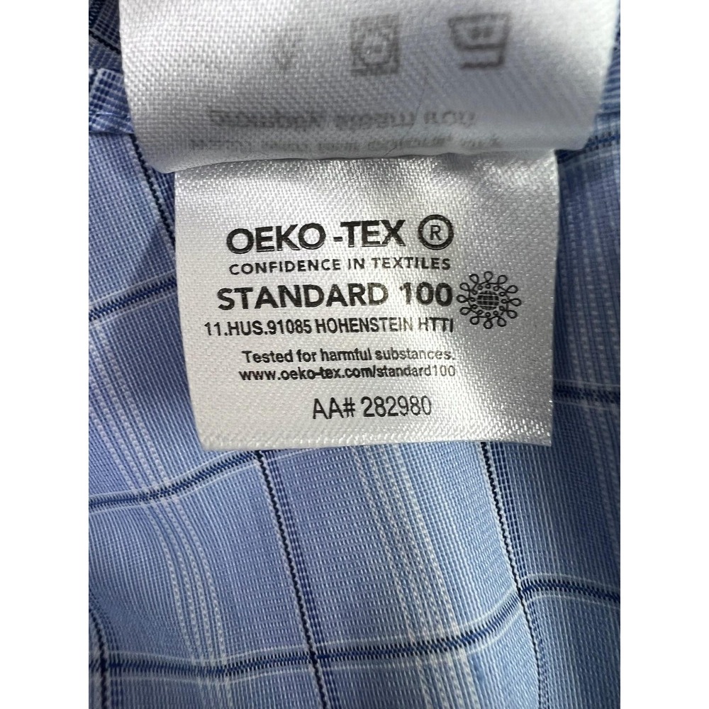 Calvin Klein Shirt Mens Medium Blue Plaid Wrinkle Free Stretch Fresh Comfort - Picture 7 of 10
